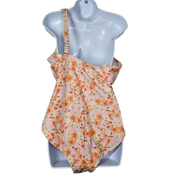 Kona Sol Women's One-Shoulder Floral Swimsuit Built-in Padding Ruched 18W - Picture 3 of 10